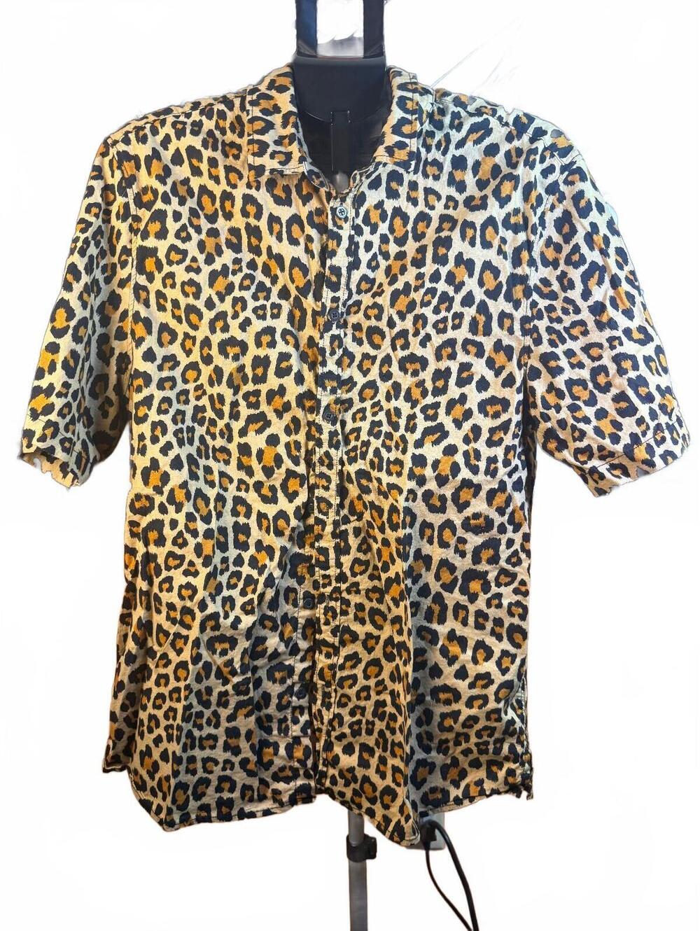 Divided H&M Mens Leopard Print Short Sleeve Shirt sz XL Cheetah